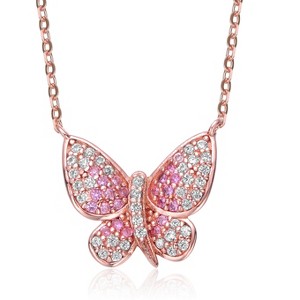 Guili Sterling Silver 18K Rose Gold Plated Necklace with Ruby Cubic Zirconia Butterfly Charm & Adjustable Spring Ring Clasp for a Perfect Fit - 1 of 3