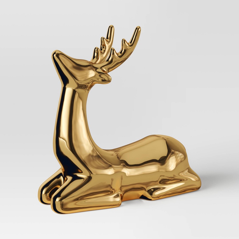 8.75" Plated Ceramic Sitting Deer Animal Christmas Figurine - Wondershop™ Gold