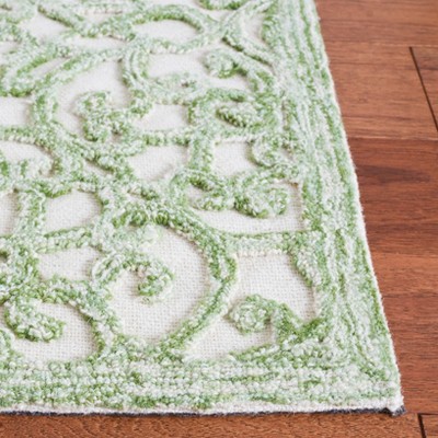 Ivory and Green Hand-Tufted Wool Square Area Rug, 6' x 6'