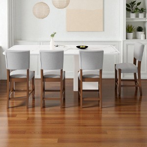 Mshliw Mid-Century Modern Bar Stools Set of 4, 40.4" Counter Height Linen Upholstered Bar Chairs with Back and Solid Rubberwood Legs for Kitchen - 1 of 4