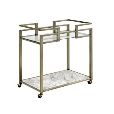 Royal Hampton 2 Tier Serving Cart with Faux Marble and Metal Frame, Silver