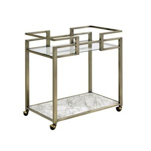 Royal Hampton 2 Tier Serving Cart with Faux Marble and Metal Frame, Silver - 1 of 4