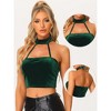 Allegra K Women's Party Punk Sleeveless Gothic Velvet Halter Cold Shoulder Crop Tank Tops - 2 of 4