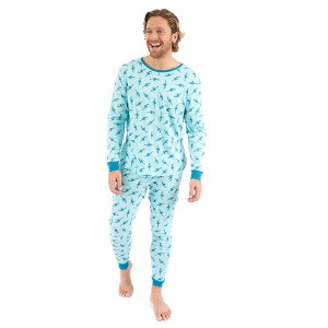 Leveret Mens Two Piece Cotton Pajamas Sharks Royal Blue M - 1 of 3