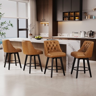 Dyonery Swivel Fabric Bar Stools, 26.8" Counter Height & 30" Bar Height, Tufted Upholstered Farmhouse Kitchen Island Chairs