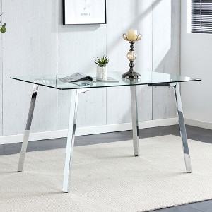 Gulches Modern Minimalist Rectangular Glass Dining Table 4-6 People Tempered Glass Top Plated Metal Legs Writing Desk Kitchen Living Room - 1 of 4