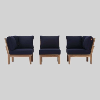 Marina 3pc Outdoor Patio Teak Set - Navy - Modway