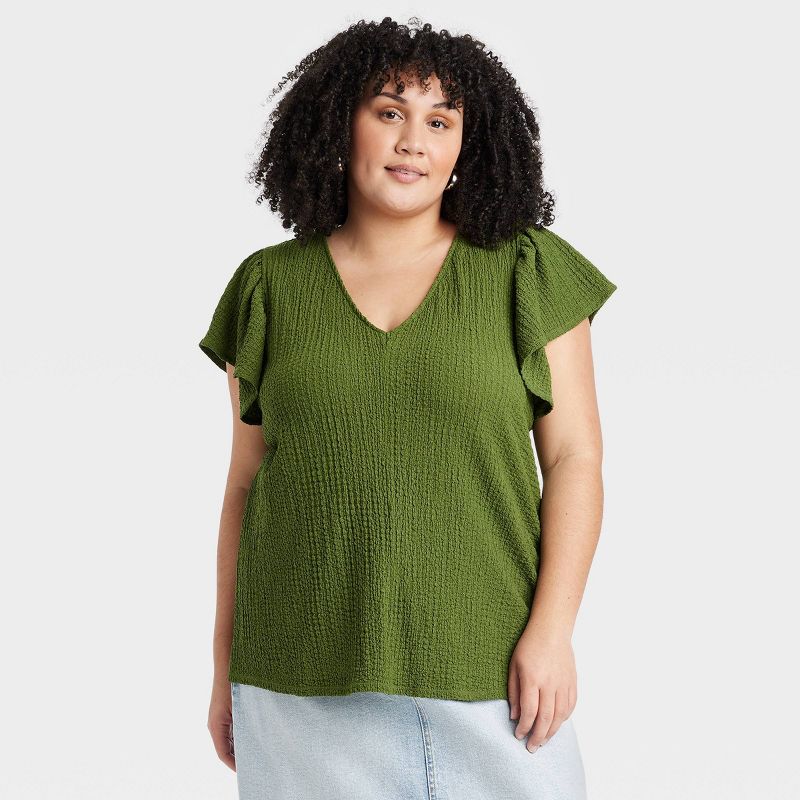 Women's Flutter Short Sleeve V-Neck T-Shirt - Ava & Viv™, 1 of 4