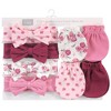 Hudson Baby Infant Girls Cotton Headband and Scratch Mitten Set, Rose, 0-6 Months - 2 of 4