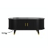 PAGED Oval Wooden Coffee Table, Modern Side Table with Storage, Sliding Door and Charging Station, Center Table for Living Room, Bedroom - 4 of 4