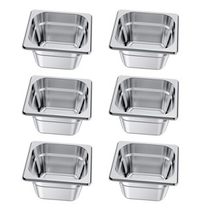 VEVOR 6 Pack Stainless Steam Hotel Pans, 1/6 Size Table Steam Pan, 4In Deep, Anti Jam Restaurant Supplies Reusable Rustproof Catering Storage,Silver - 1 of 4