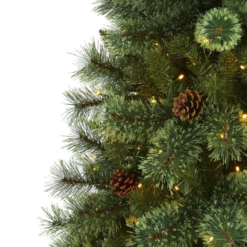 Nearly Natural Pre-Lit LED White Mountain Pine Artificial Christmas Tree with Pinecones Clear Lights, 3 of 9