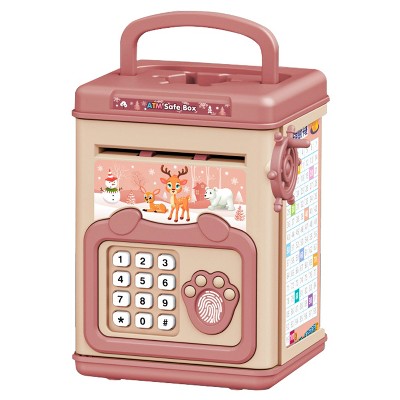 iMountek Piggy Bank Toy Money Saving Box with Password Fingerprint Voice Prompt Folding Handle for 3+ Years Old Boys Girls Brown