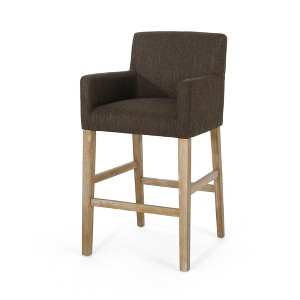 30.5" Upholstered Counter Stool with Armrests and Rubberwood Frame, Modern Comfortable Bar & Kitchen Seating - 1 of 4