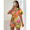 Mocamel  Women's Boho Batwing Short Sleeve Asymmetrical Waist Romper - Orange Geometric Print, Regular Fit, V - Neck Summer Jumpsuit - 3 of 4