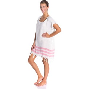 Soft 100% Turkish Cotton Swimsuit Cover Up Dress for Women Short Sleeve Beach Dress with Fringed Hem - 1 of 1