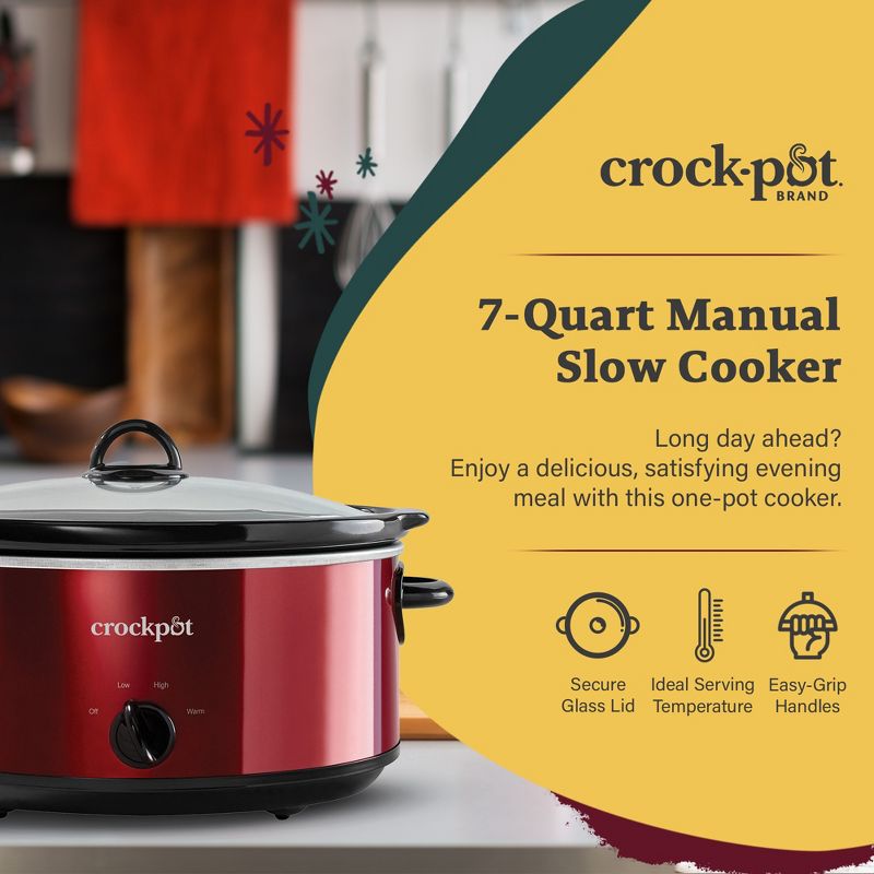 Crock-Pot Large 7 Quart Capacity Versatile Electric Food Slow Cooker Home Cooking Kitchen Appliance with Removable Ceramic Bowl, Red, 2 of 7