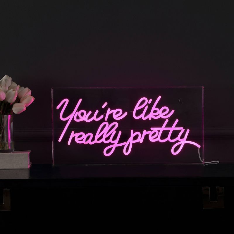 19.6&#34; x 10.1&#34; You&#39;re Like Really Pretty Contemporary Acrylic Box USB Operated LED Neon Light Pink - JONATHAN Y, 5 of 7