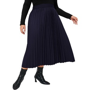 Clearlove Plus Size Pleated Skirt Women's Elastic Waist Boho  Midi Skirts with Pockets - 1 of 4
