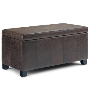 Gulches Dover Storage Ottoman Bench  Distressed Brown Faux Leather, Child-Safe Hinge & Solid Wood Frame for Living Room Bedroom Entryway Key Featur - 1 of 4