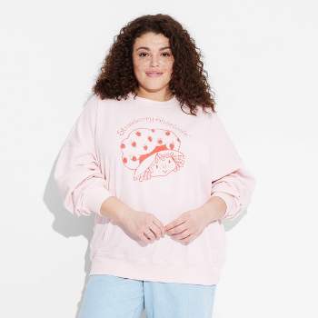 Women's Strawberry Shortcake Fine Line Graphic Sweatshirt - Pink