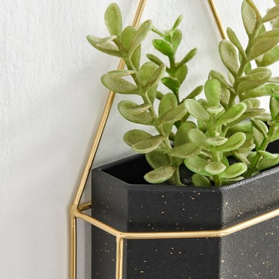 Set of 3 Black and Gold Geometric Metal Wall Planters