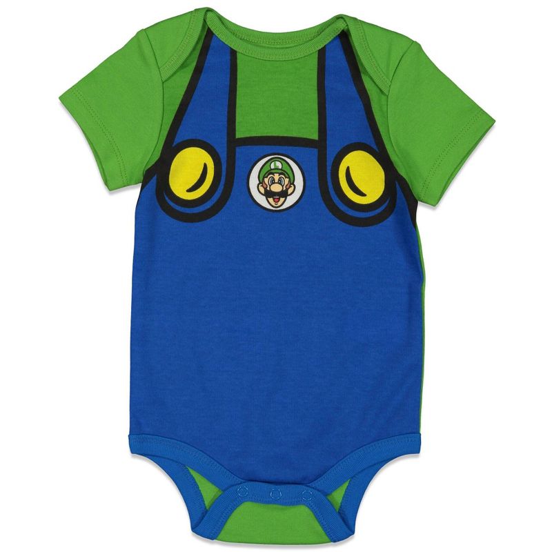 SUPER MARIO Nintendo Mario Luigi Baby Bodysuit and Hat Set Newborn to Infant, 4 of 8