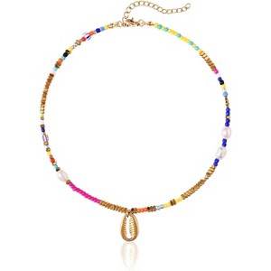 Handmade Boho Pearl Necklace Colorful Beads 18K Gold Plated Choker - 1 of 4