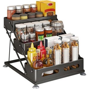 3-Tier Spice Rack Storage Unit Height-Adjustable Step-Style Spice Storage Rack Metal Kitchen Spice Bottle Holder Perfectly Fits Cabinets - 1 of 4