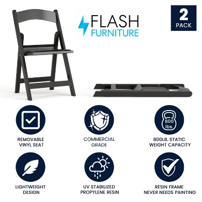 Black Resin Armless Folding Chair with Cushions - 2 Pack