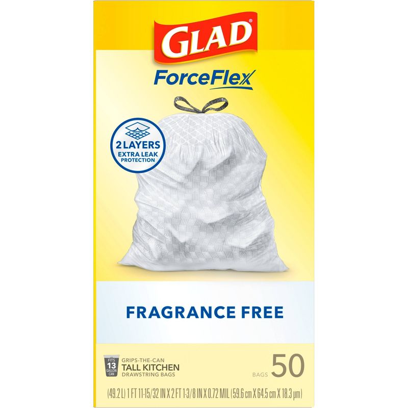 Glad ForceFlex Drawstring Fragrance Free Trash Bags - 13 Gallon - 50ct, 2 of 18