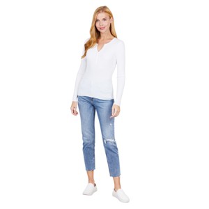 Slickblue Viscose Henley Sweater, Long Sleeves & Soft Knit, Women's Pullover, Casual Style, Khaki/White/Burgundy, S-L - 1 of 4