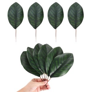 Unique Bargains Artificial Green Magnolia Leaf with Stem for DIY 10 Pcs - 1 of 4