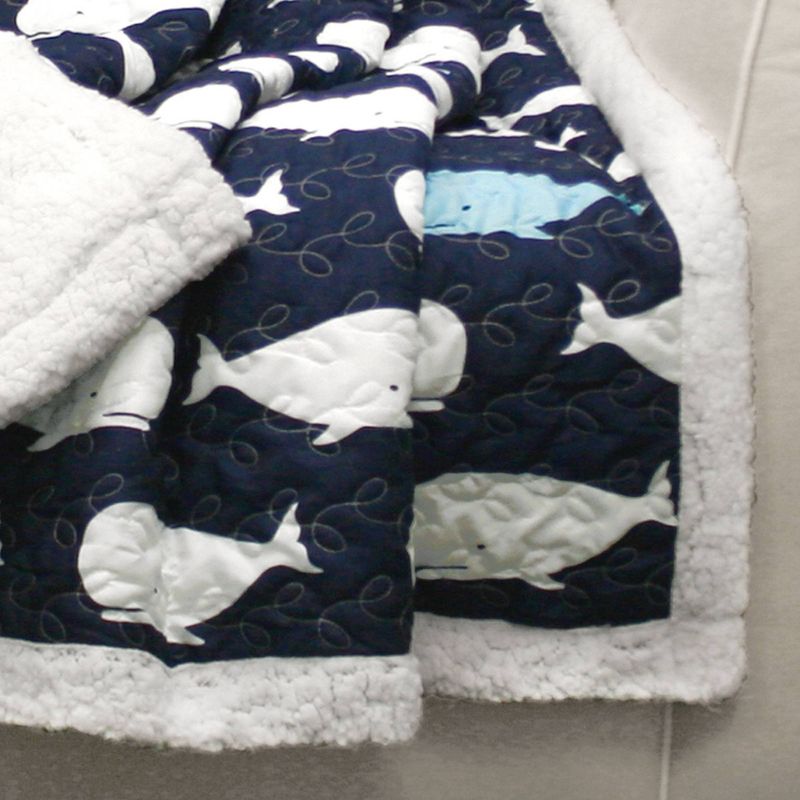 50&#34;x60&#34; Kids&#39; Whale Faux Shearling Throw Navy - Lush D&#233;cor, 3 of 12