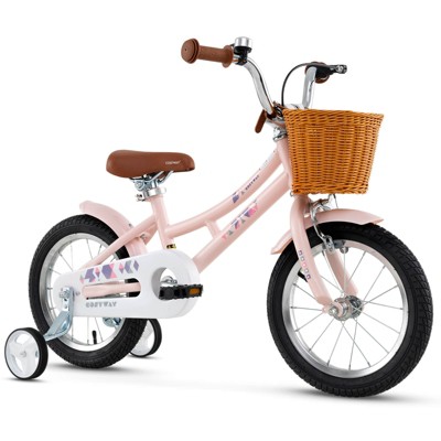 Safstar 14" Kid's Bike with Height-Adjustable Handlebar & Saddle, Handbrake & Coaster Brake, Detachable Training Wheel, Gift for 3-5 Years Old Kids