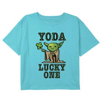 Girl's Star Wars Cartoon Yoda Lucky One Crop T-Shirt
