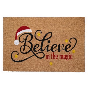 HomeRoots 17" X 29" Brown Black And Red Christmas Believe Outdoor Coir Door Mat - 1 of 4