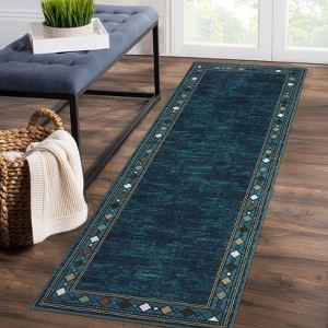 2x6 Modern Bordered Indoor Runner Rug, Machine Washable Runners, Contemporary Geometric Accent Rugs, Non Slip Non Shedding Carpet, Runner for Bedroom - 1 of 4