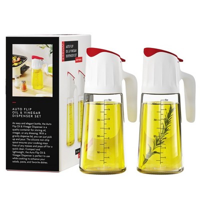 Dwellza Kitchen Set of 2 Auto Open Cooking Oil Dispenser Bottles for Kitchen With Measurements