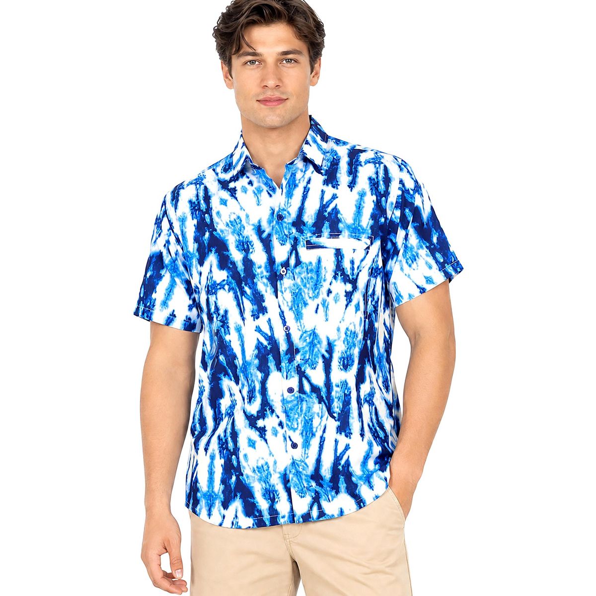 LA LEELA Mens Hawaiian Shirts Short Sleeve Button Down Shirt Men's Summer Shirts Casual Beach Holiday Hawaii Island Shirts Funny 3XL Blue,Tie Dye