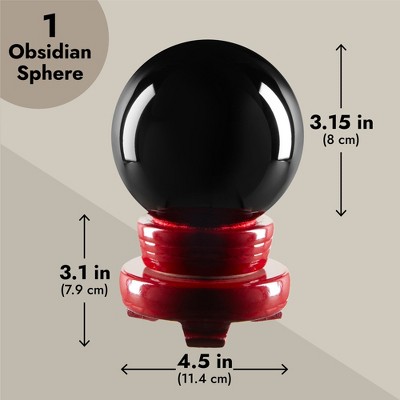 Black Obsidian Crystal Ball with Red Wooden Stand for Meditation