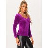 INSPIRE CHIC Women's Sweetheart Neckline Pleated Front Long Sleeve Retro Velvet Blouse - 3 of 4