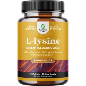 Lysine Tablets, High Strength L-Lysine Supplement for Eye Health Lip Care Collagen Synthesis and Immune Support, Nature's Craft, 100ct - 1 of 4