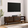 VYNXARIA 59 Inch Mid Century Modern Rattan TV Stand for 65 Inch TV, Entertainment Cabinet, Solid Wood Feet & Rattan Cabinet Doors,Dark Wood - 2 of 4