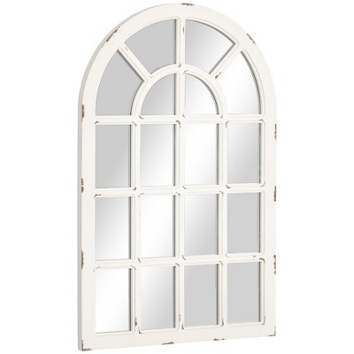 HOMCOM 43" x 27.5" Wall Mirror, Arch Window Mirror for Wall in Living Room, Bedroom, Rustic White