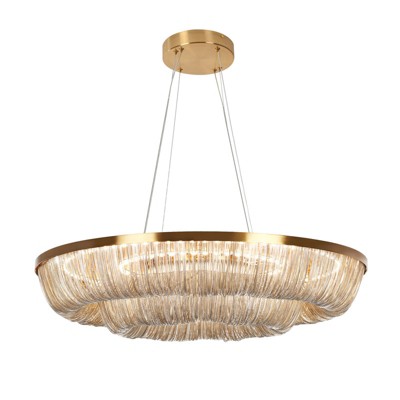 LNC Tracienuri 10-Lights 31.5" Modern Luxury Integrated LED Chandelier, Brass with Layered Silver Chain Fringe