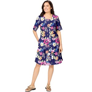 Woman Within Plus Size Button-Front Short Essential Dress - 1 of 4