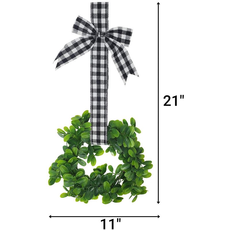 KOVOT Set of 4 Hanging Wreaths with Plaid Ribbon Bow. Christmas Decoration for Cabinets, Behind Chairs, Doors, Railings & Windows, 3 of 5