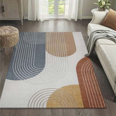 Multi-Color Geometric Washable Synthetic Kids Area Rug 5' x 8'