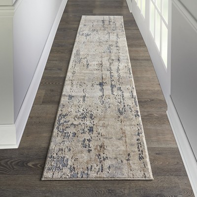 Concerto Beige Grey Abstract Synthetic Runner Rug 2'2" x 10'